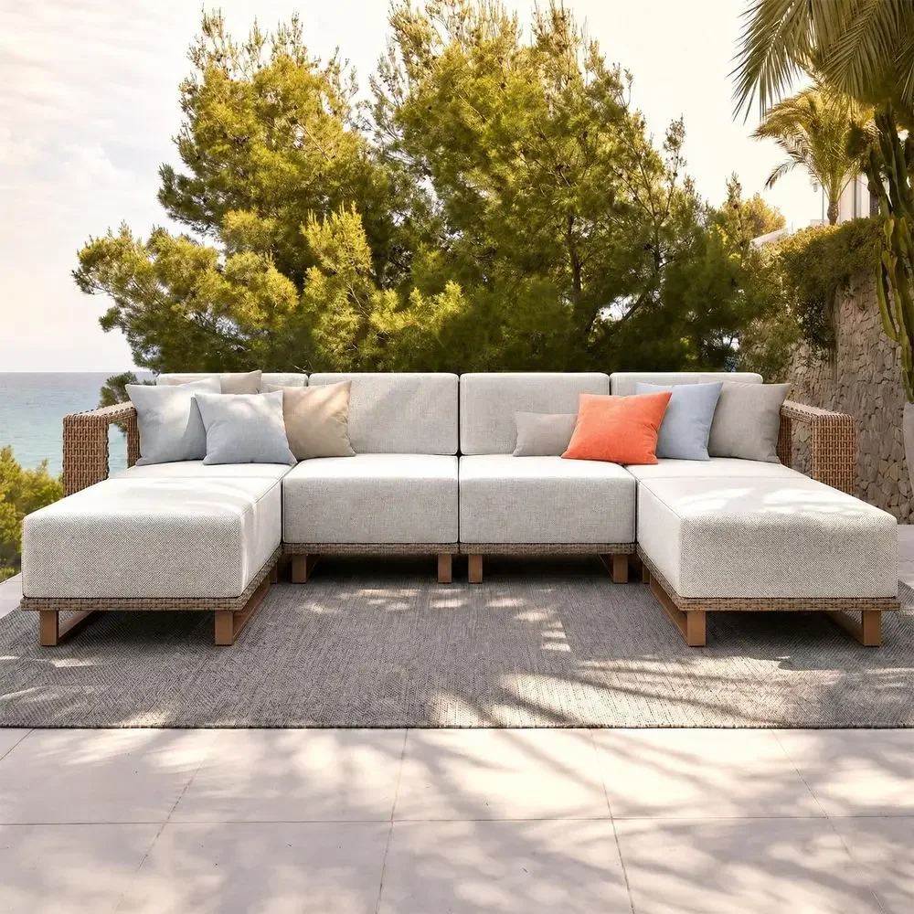 Outdoor Furniture Luxury - 6-Piece Outdoor Wicker Sofa Set with